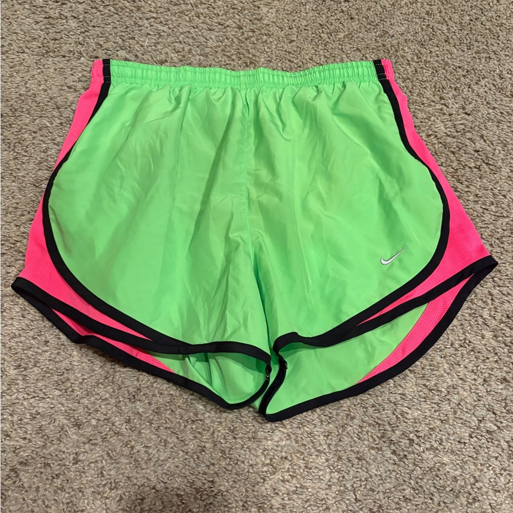 Nike Women's Vibrant Green and Pink Athletic Shorts